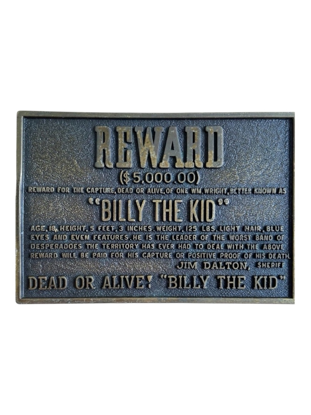 Billy The Kid Vintage Belt Buckle Reward Sheriff Dead Or Alive Western Cowboy